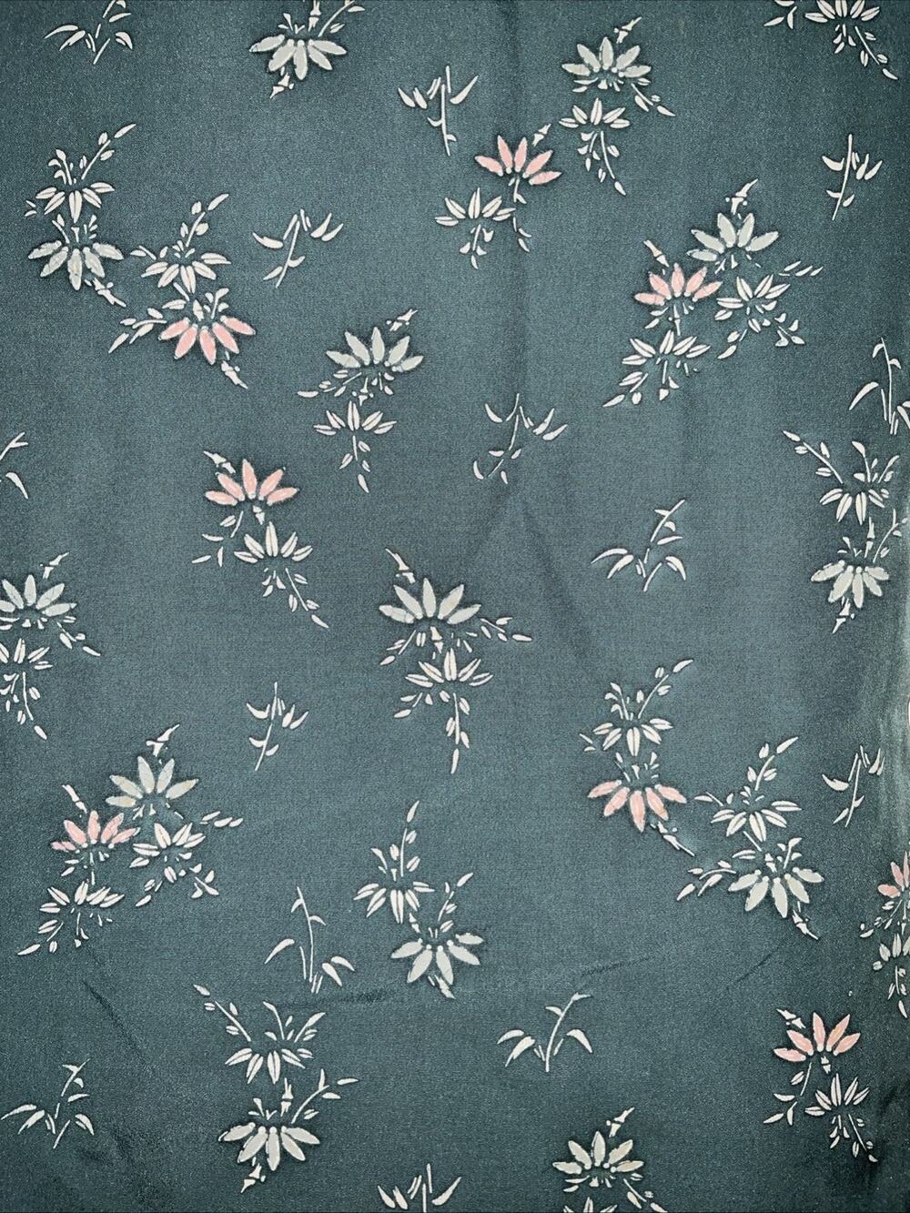 VTG VINTAGE GREEN & PINK FLORAL BAMBOO SILK KIMONO